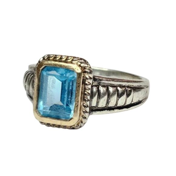DY Style Sterling Silver 14K Blue Topaz Cable Ring - Picture 2 of 7